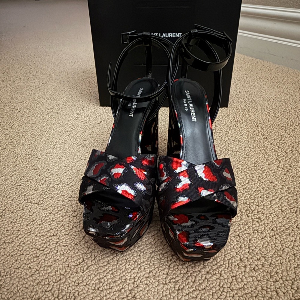 Saint Laurent Black and Red Patterned Platform Heels - Picture 2 of 11